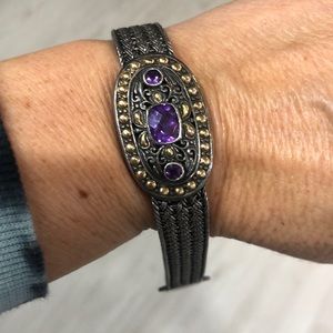 Sterling silver with gold, amethyst bracelet.